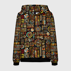 Толстовка-худи мужская Африканский этнический орнамент, цвет: 3D-черный