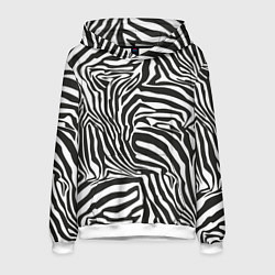 Толстовка-худи мужская Шкура зебры черно - белая графика, цвет: 3D-белый