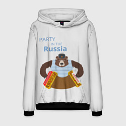 Толстовка-худи мужская Вечеринка в России с медведем, цвет: 3D-черный