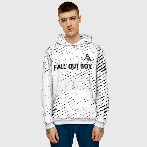 Мужская толстовка Fall Out Boy glitch на светлом фоне посередине / 3D-Белый – фото 3