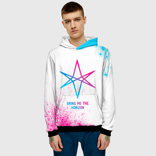 Мужская толстовка Bring Me the Horizon neon gradient style / 3D-Черный – фото 3