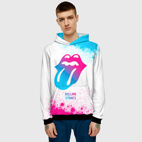 Мужская толстовка Rolling Stones neon gradient style / 3D-Черный – фото 3