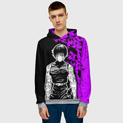 Толстовка-худи мужская Маки Зенин и фиолетовый огонь - Магическая битва, цвет: 3D-меланж — фото 2