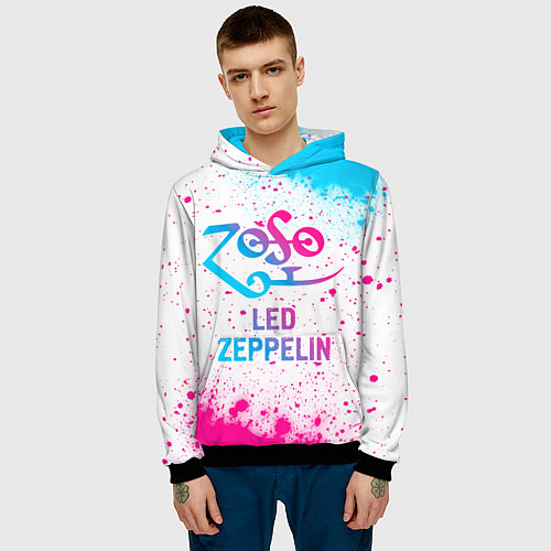 Мужская толстовка Led Zeppelin neon gradient style / 3D-Черный – фото 3