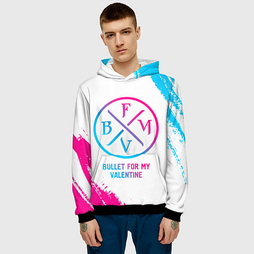 Мужская толстовка Bullet For My Valentine neon gradient style / 3D-Черный – фото 3