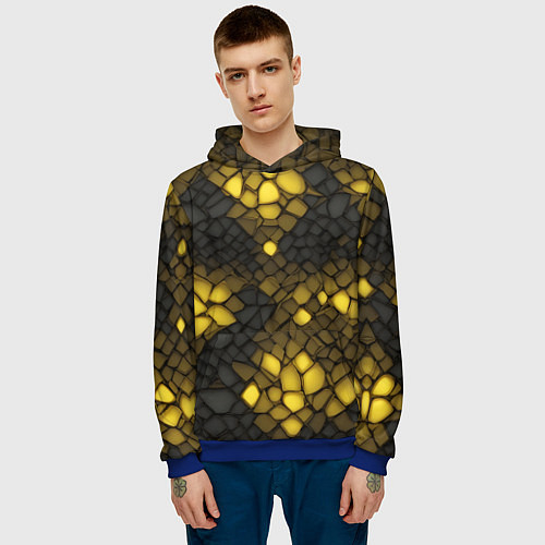 Мужская толстовка Жёлтый трескающийся камень / 3D-Синий – фото 3