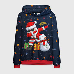 Толстовка-худи мужская Санта Клаус и снеговик, цвет: 3D-красный
