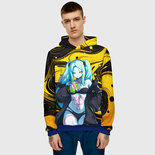 Мужская толстовка Ребекка и Киберпанк / 3D-Синий – фото 3