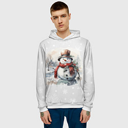 Толстовка-худи мужская Снеговик во дворе, цвет: 3D-белый — фото 2
