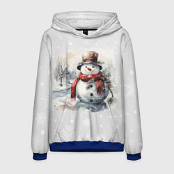 Толстовка-худи мужская Снеговик во дворе, цвет: 3D-синий