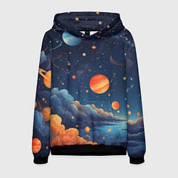 Толстовка-худи мужская Нарисованный космос, цвет: 3D-черный