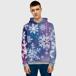 Толстовка-худи мужская Снежинки на фиолетово-синем фоне, цвет: 3D-меланж — фото 2