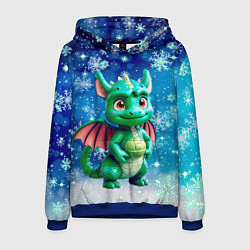 Толстовка-худи мужская Маленький дракончик в снежинках, цвет: 3D-синий