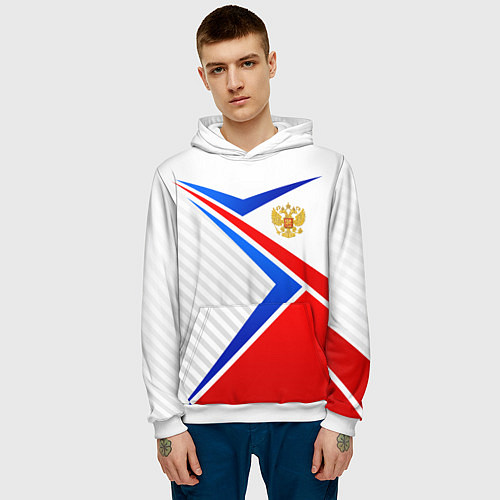 Мужская толстовка Герб РФ - классические цвета флага / 3D-Белый – фото 3