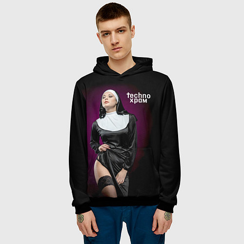 Мужская толстовка Techno храм монашка в чулках / 3D-Черный – фото 3