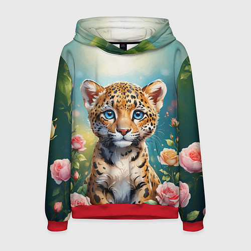 Мужская толстовка Портрет леопарда с розами / 3D-Красный – фото 1