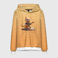 Толстовка-худи мужская Рыжий кот с гитарой, цвет: 3D-белый