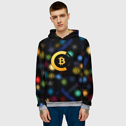Толстовка-худи мужская Bitcoin logo criptomoney, цвет: 3D-меланж — фото 2
