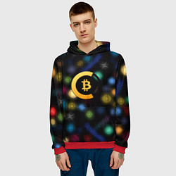 Толстовка-худи мужская Bitcoin logo criptomoney, цвет: 3D-красный — фото 2