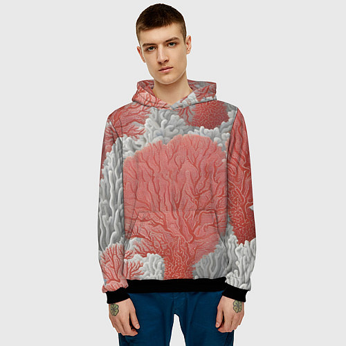 Мужская толстовка Красные и белые кораллы / 3D-Черный – фото 3
