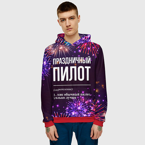 Мужская толстовка Праздничный пилот: фейерверк / 3D-Красный – фото 3