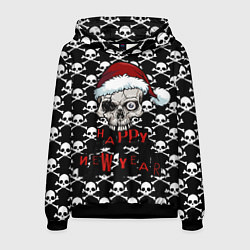 Толстовка-худи мужская Happy New Year новогодний череп, цвет: 3D-черный