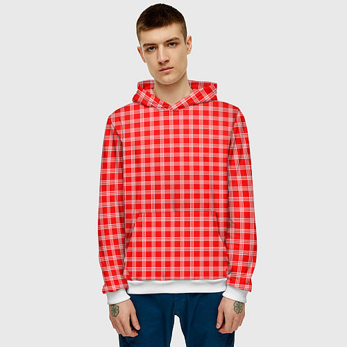 Мужская толстовка Красно-белый клетчатый / 3D-Белый – фото 3