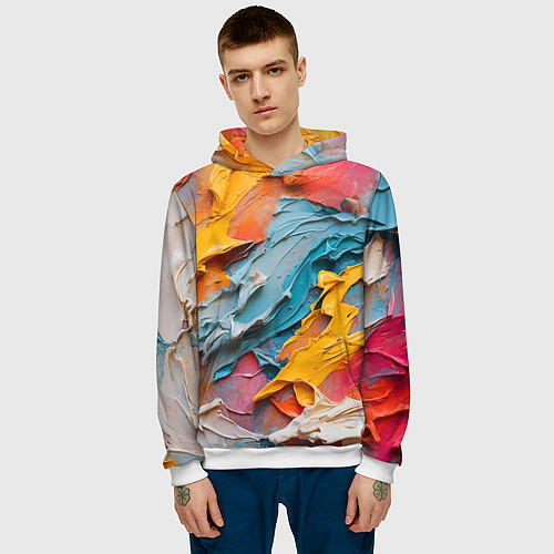 Мужская толстовка Абстрактная живопись акрилом / 3D-Белый – фото 3