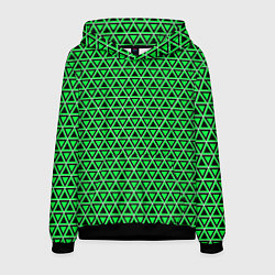 Толстовка-худи мужская Зелёные и чёрные треугольники, цвет: 3D-черный