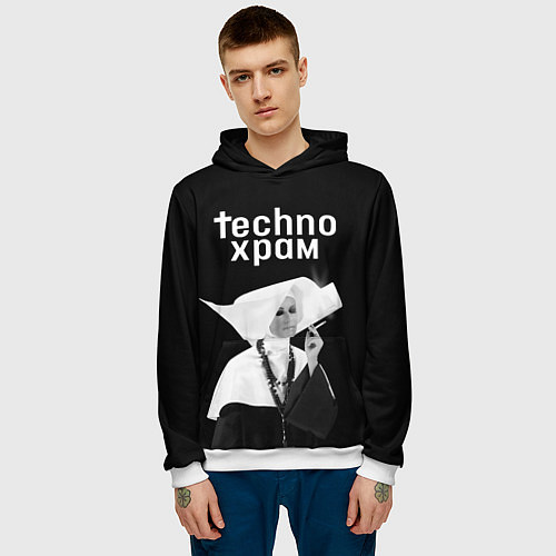 Мужская толстовка Techno храм курящая монашка / 3D-Белый – фото 3