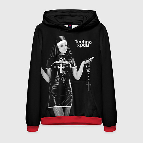 Мужская толстовка Techno храм монашка секси в латексе / 3D-Красный – фото 1