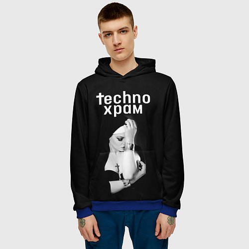 Мужская толстовка Techno храм монашка с золотыми браслетами / 3D-Синий – фото 3