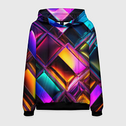 Толстовка-худи мужская Цветные стеклянные блоки - неоновый геометричный у, цвет: 3D-черный