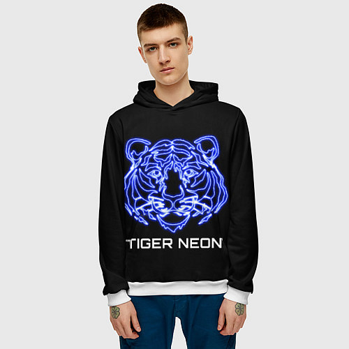 Мужская толстовка Tiger neon art / 3D-Белый – фото 3