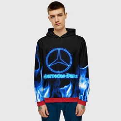 Толстовка-худи мужская Mercedes-benz blue neon, цвет: 3D-красный — фото 2