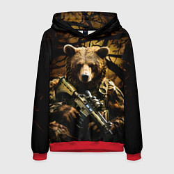 Толстовка-худи мужская Медведь солдат в дремучем лесу, цвет: 3D-красный