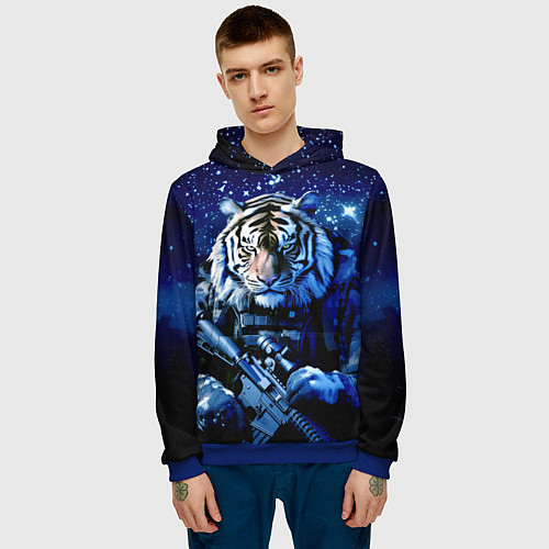 Мужская толстовка Тигр солдат снег и звезды / 3D-Синий – фото 3