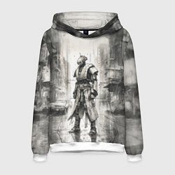 Толстовка-худи мужская Одинокий робот под дождём, цвет: 3D-белый