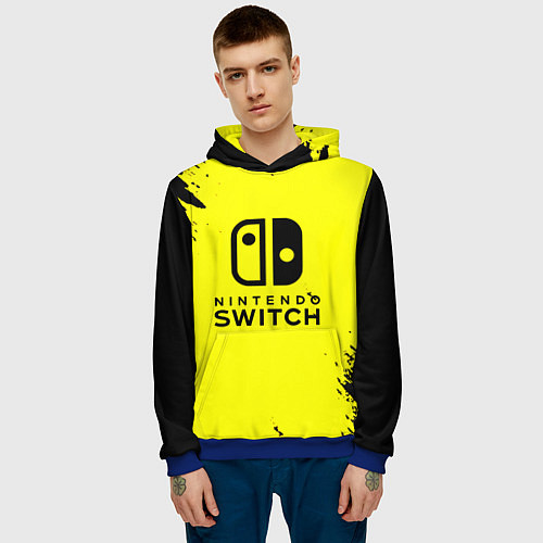 Мужская толстовка Nintendo switch краски на жёлтом / 3D-Синий – фото 3