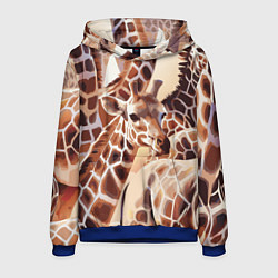 Толстовка-худи мужская Жирафы - африканский паттерн, цвет: 3D-синий