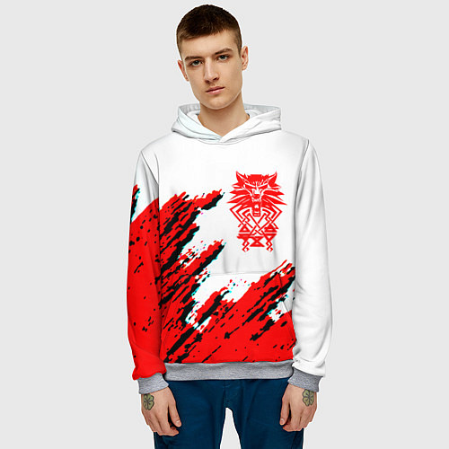 Мужская толстовка Ведьмак геральт красные краски лого волк / 3D-Меланж – фото 3