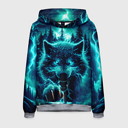 Толстовка-худи мужская Грозовой волк - волчья стая, цвет: 3D-меланж