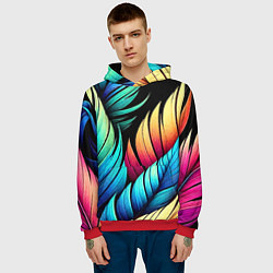 Толстовка-худи мужская Color feathers - neon, цвет: 3D-красный — фото 2