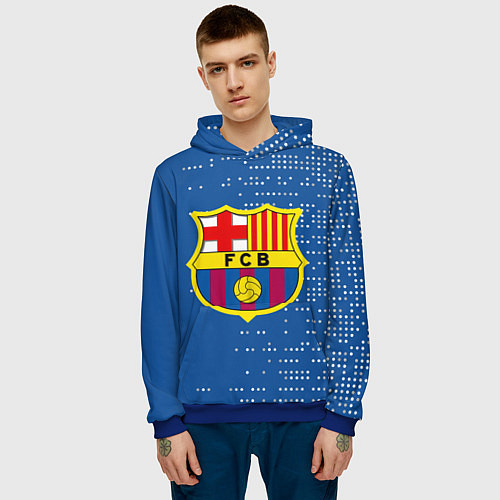 Мужская толстовка Футбольный клуб Барселона - логотип крупный / 3D-Синий – фото 3