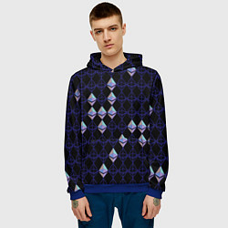 Толстовка-худи мужская Криптовалюта Ethereum на черном, цвет: 3D-синий — фото 2