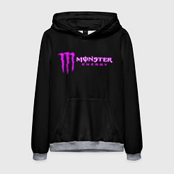 Толстовка-худи мужская Monster energy фиолетовый логотип, цвет: 3D-меланж
