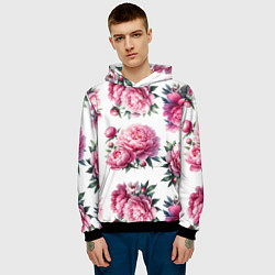 Толстовка-худи мужская Розовые цветы пиона, цвет: 3D-черный — фото 2