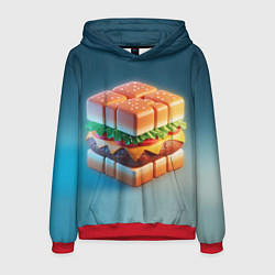 Толстовка-худи мужская Абстрактный гамбургер в форме куба, цвет: 3D-красный