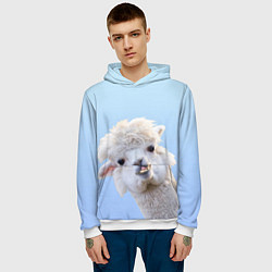 Толстовка-худи мужская Голова белой ламы, цвет: 3D-белый — фото 2