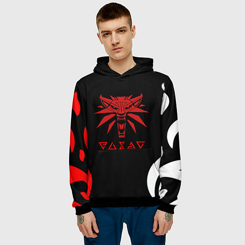 Мужская толстовка Ведьмак лого охотник / 3D-Черный – фото 3